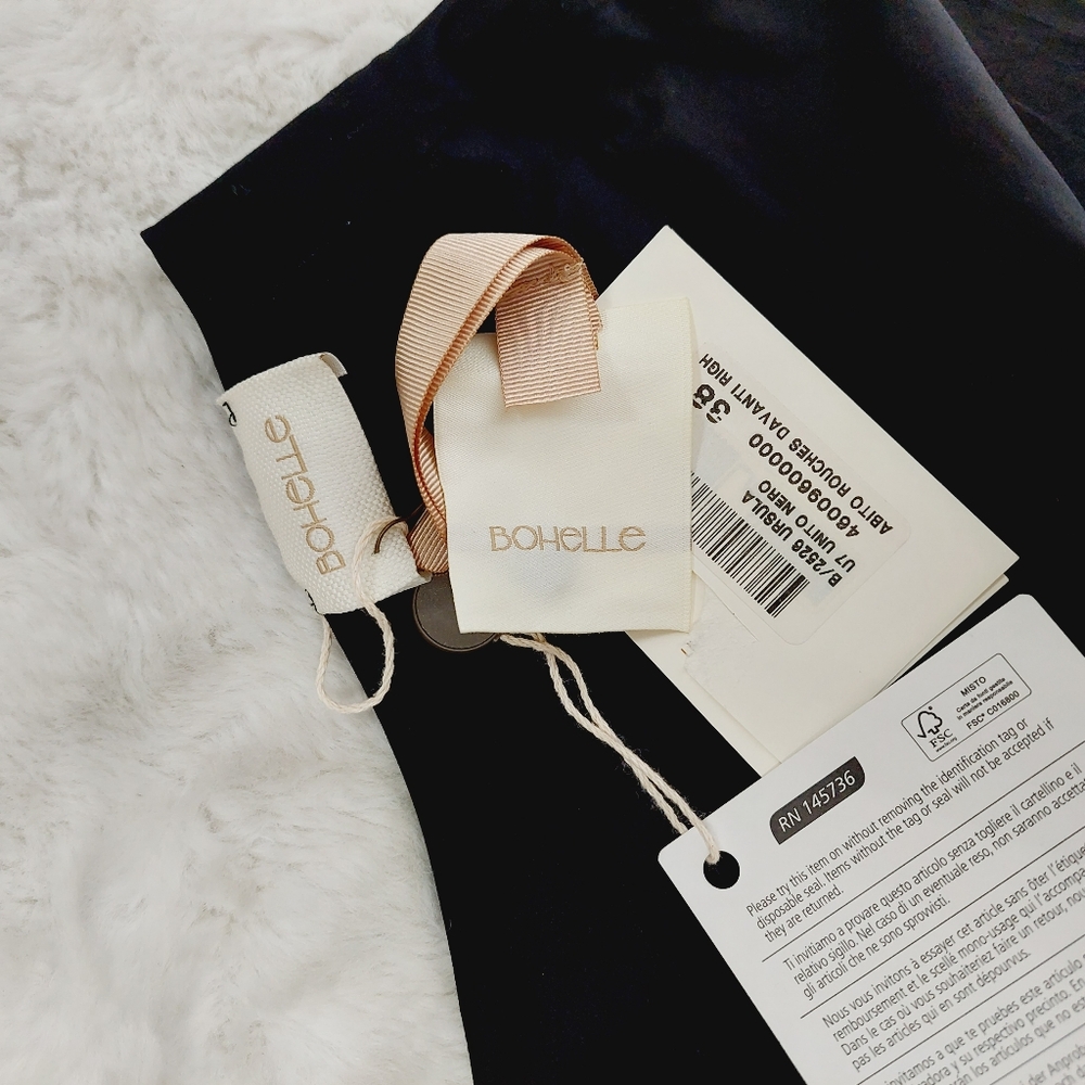 NEW Bohelle Black Cotton Ruffle Front 3/4 Sleeve Midi Dress P595 - Picture 6 of 9